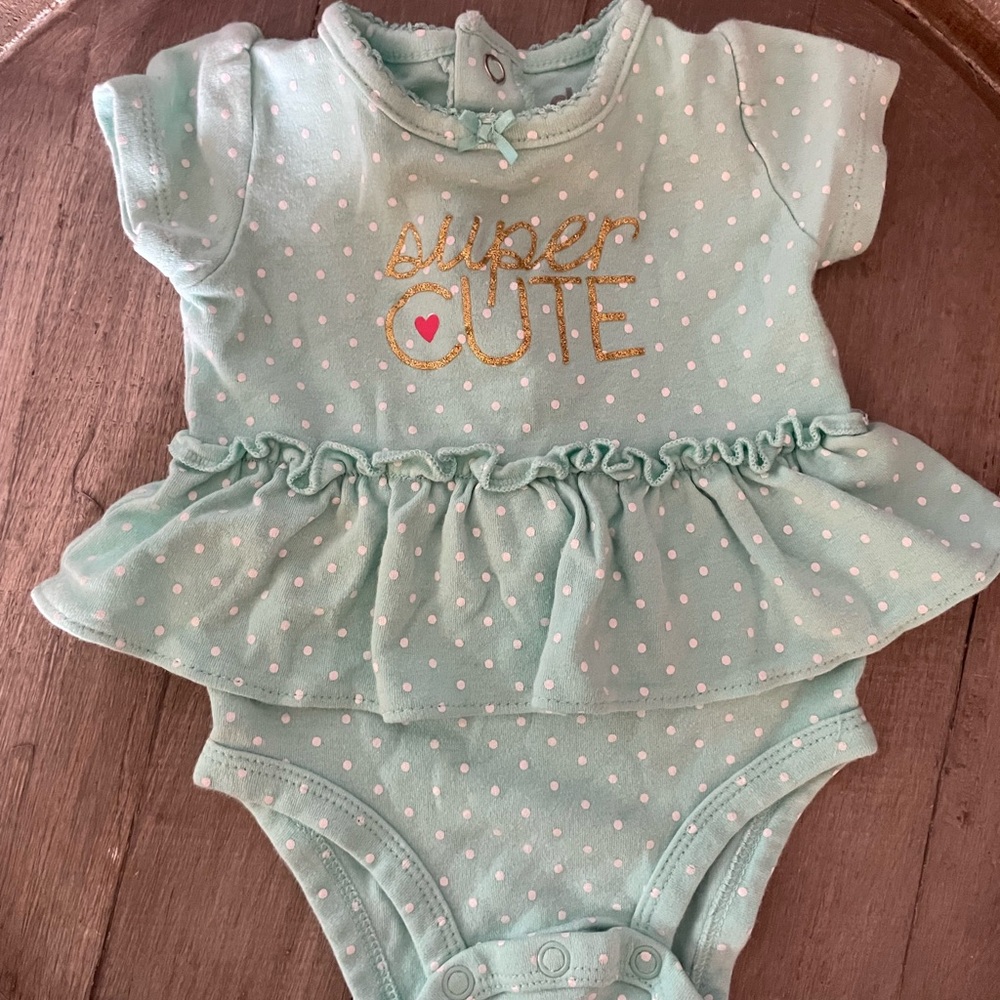 Child of Mine Green and White Bodysuit with Ruffle Skirt